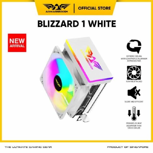 ARMAGGEDDON BLIZZARD 1 RGB 90MM FAN 2 HEAT PIPES CPU COOLER WHITE